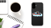 Pixel Art Beach Boat Sticker on a Phone (New) example