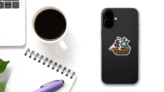 Pixel Art Cartoon Pirate Ship Sticker on a Phone (New) example