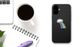 Pixel Art Cloud Rainbow Sticker on a Phone (New) example