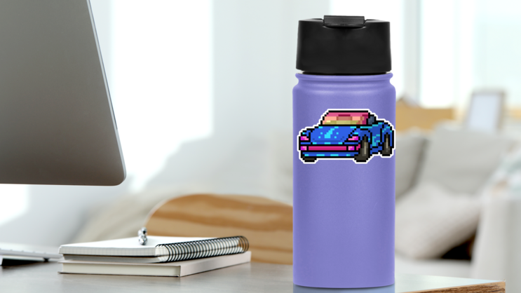 Pixel Art Convertible Car Sticker on a Water Bottle (New) example