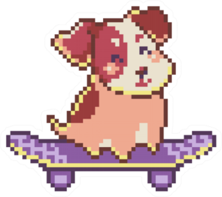 Pixel Art Doggy Riding A Skateboard Sticker