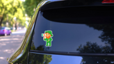 Pixel Art Ginger Bearded Leprechaun Sticker on a Rear Car Window (New) example