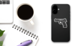 Pixel Art Gun Sticker on a Phone (New) example