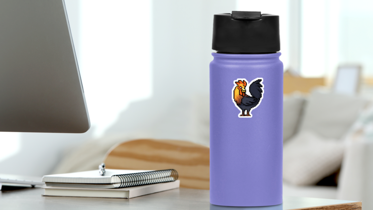 Pixel Art Illustration Rooster Sticker on a Water Bottle (New) example