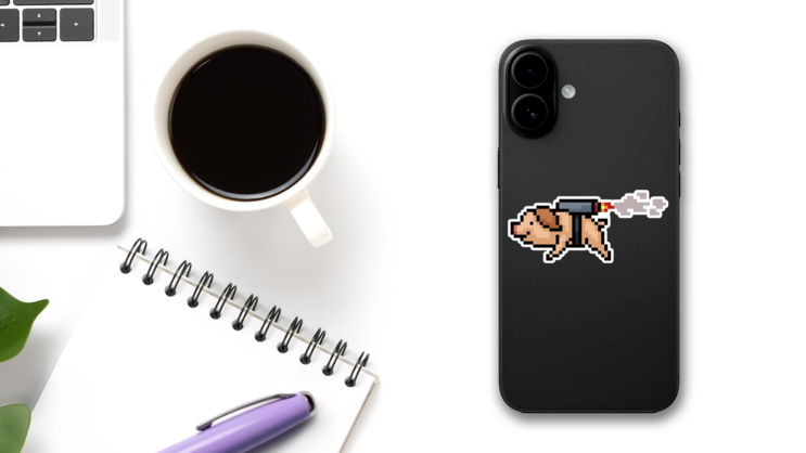 Pixel Art Jetpack Pig Sticker on a Phone (New) example