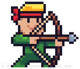 Pixel Art Male Archer Character Aiming For Target Sticker