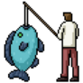 Pixel Art Man Fishing Sticker