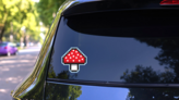 Pixel Art Mushroom Sticker on a Rear Car Window (New) example