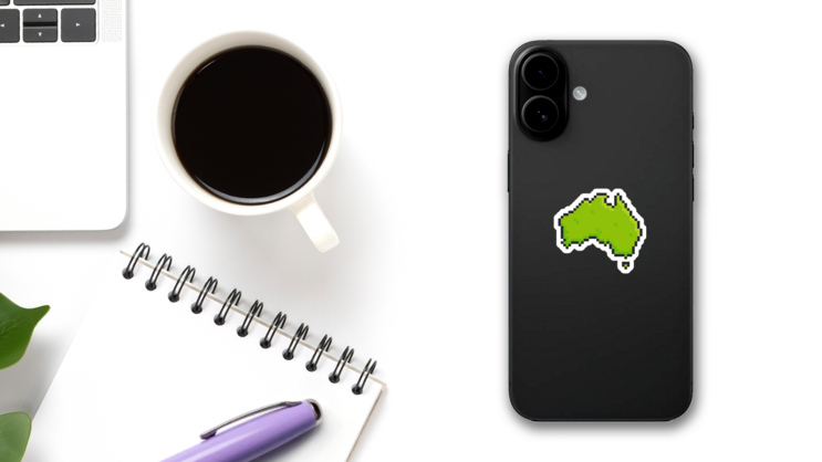 Pixel Art Of Australia In Green Sticker on a Phone (New) example
