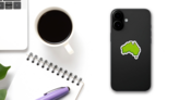 Pixel Art Of Australia In Green Sticker on a Phone (New) example