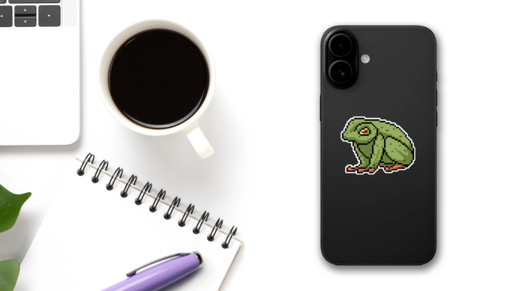 Pixel Art Poison Frog Sticker on a Phone (New) example