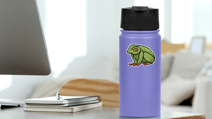 Pixel Art Poison Frog Sticker on a Water Bottle (New) example