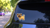 Pixel Art Pug Dog Sticker on a Rear Car Window (New) example