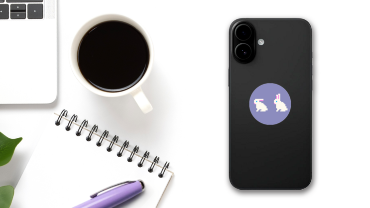 Pixel Art Rabbit Icons On Purple Sticker on a Phone (New) example