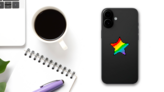 Pixel Art Rainbow Star Sticker on a Phone (New) example