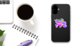 Pixel Art Rainbow Unicorn Sticker on a Phone (New) example