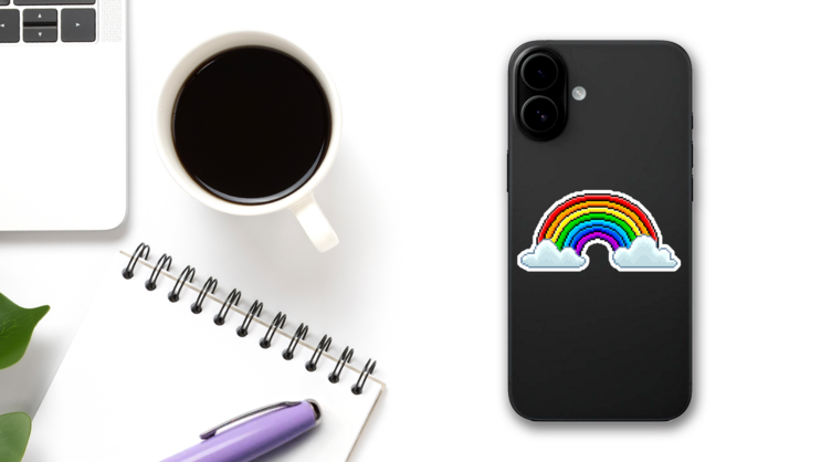 Pixel Art Rainbow With Clouds Sticker on a Phone (New) example
