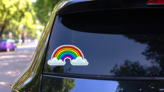 Pixel Art Rainbow With Clouds Sticker on a Rear Car Window (New) example