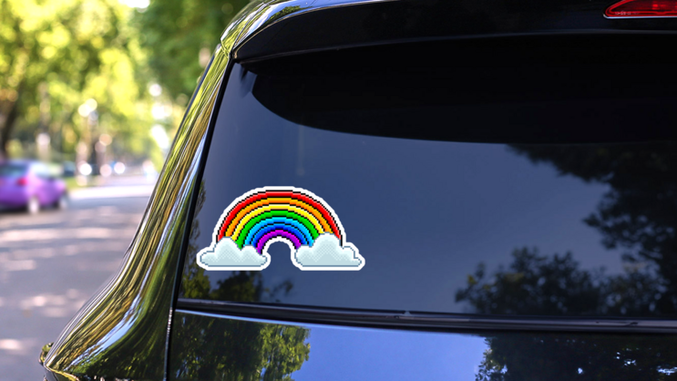 Pixel Art Rainbow With Clouds Sticker on a Rear Car Window (New) example