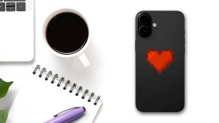 Pixel Art Red Heart Sticker on a Phone (New) example