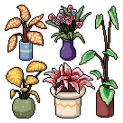 Pixel Art Set of Tropical House Plants Sticker