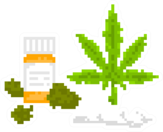 Pixel Art Style Medical Marijuana Items Sticker