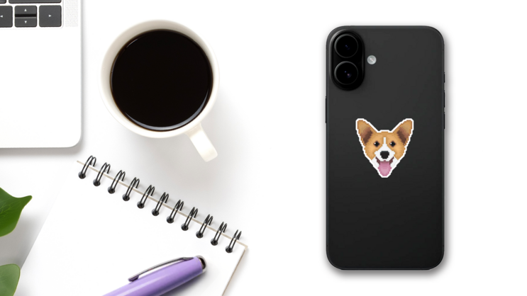 Pixel Art Welsh Corgi Dog Head Sticker on a Phone (New) example