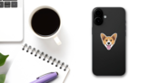 Pixel Art Welsh Corgi Dog Head Sticker on a Phone (New) example