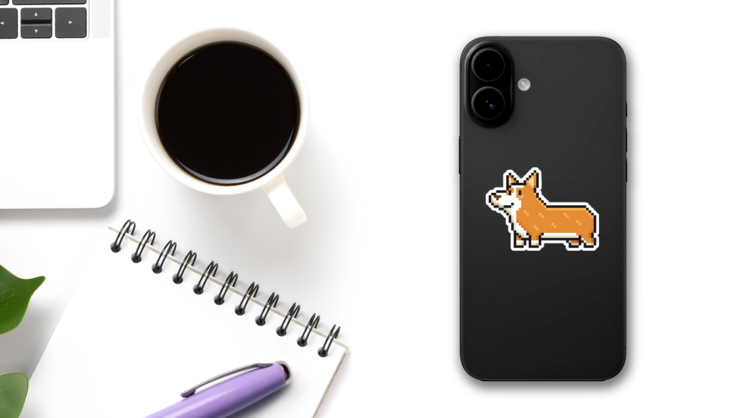 Pixel Art Welsh Corgi Dog Sticker on a Phone (New) example