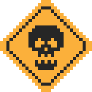 Pixel Art Yellow Road Sign With Skull Sticker