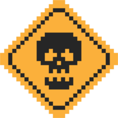 Pixel Art Yellow Road Sign With Skull Sticker