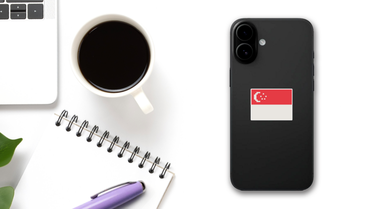 Pixel Flag Of Singapore Sticker on a Phone (New) example