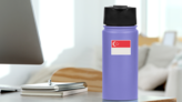 Pixel Flag Of Singapore Sticker on a Water Bottle (New) example