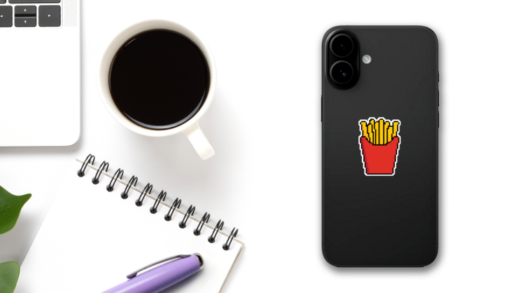 Pixel French Fries Icon Sticker on a Phone (New) example