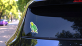 Pixel Green Parakeet Sticker on a Rear Car Window (New) example