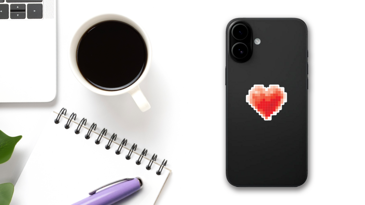 Pixel Heart Sticker on a Phone (New) example