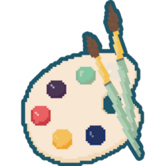 Pixel Palette With Brushes, Art Icon Sticker
