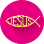 Pixelated Christian Fish Symbol On Pink Sticker