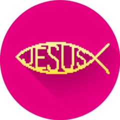 Pixelated Christian Fish Symbol On Pink Sticker