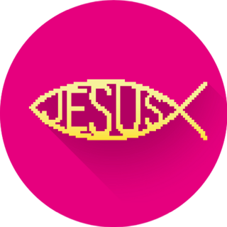 Pixelated Christian Fish Symbol On Pink Sticker