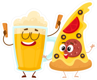 Pizza And Beer Cartoon Sticker