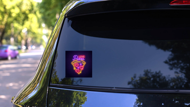 Pizza Love Neon Sign Sticker on a Rear Car Window (New) example