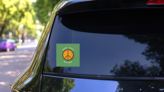 Pizza Peace Sign Sticker on a Rear Car Window (New) example