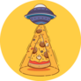 Pizza Slice Floating With Ufo Sticker