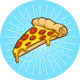 Pizza Sunburst Illustration On Blue Sticker