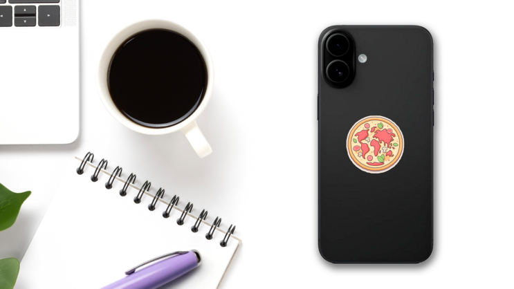 Pizza World Map Sticker on a Phone (New) example
