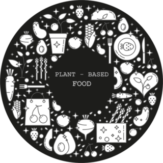 Plant Based Food Doodles White On Black Sticker