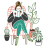 Plant Lady Reading a Book Sticker