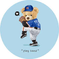 Play Hard Slogan With Bear Doll As Baseball Pitcher Sticker