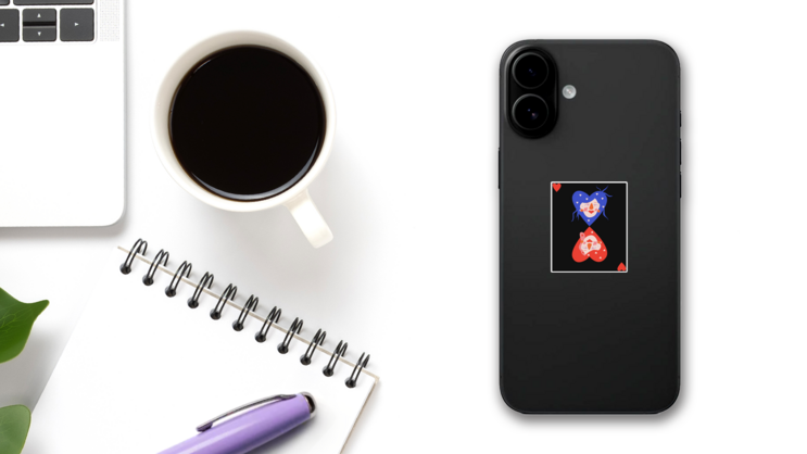 Playing Card Abstract Queen Of Hearts Sticker on a Phone (New) example
